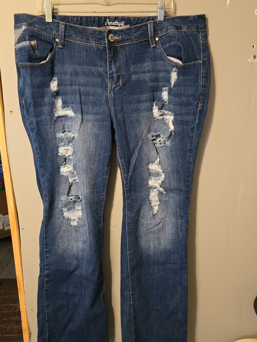 Amethyst Jeans Women's Distressed Dark Blue Boot Cut Jeans